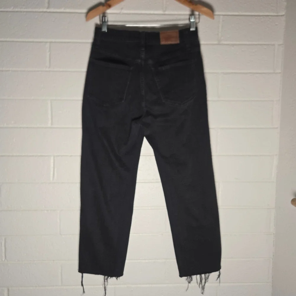 Madewell Classic Straight Jean 27 Black Cropped Raw Hem High‎ Rise Denim Capsule